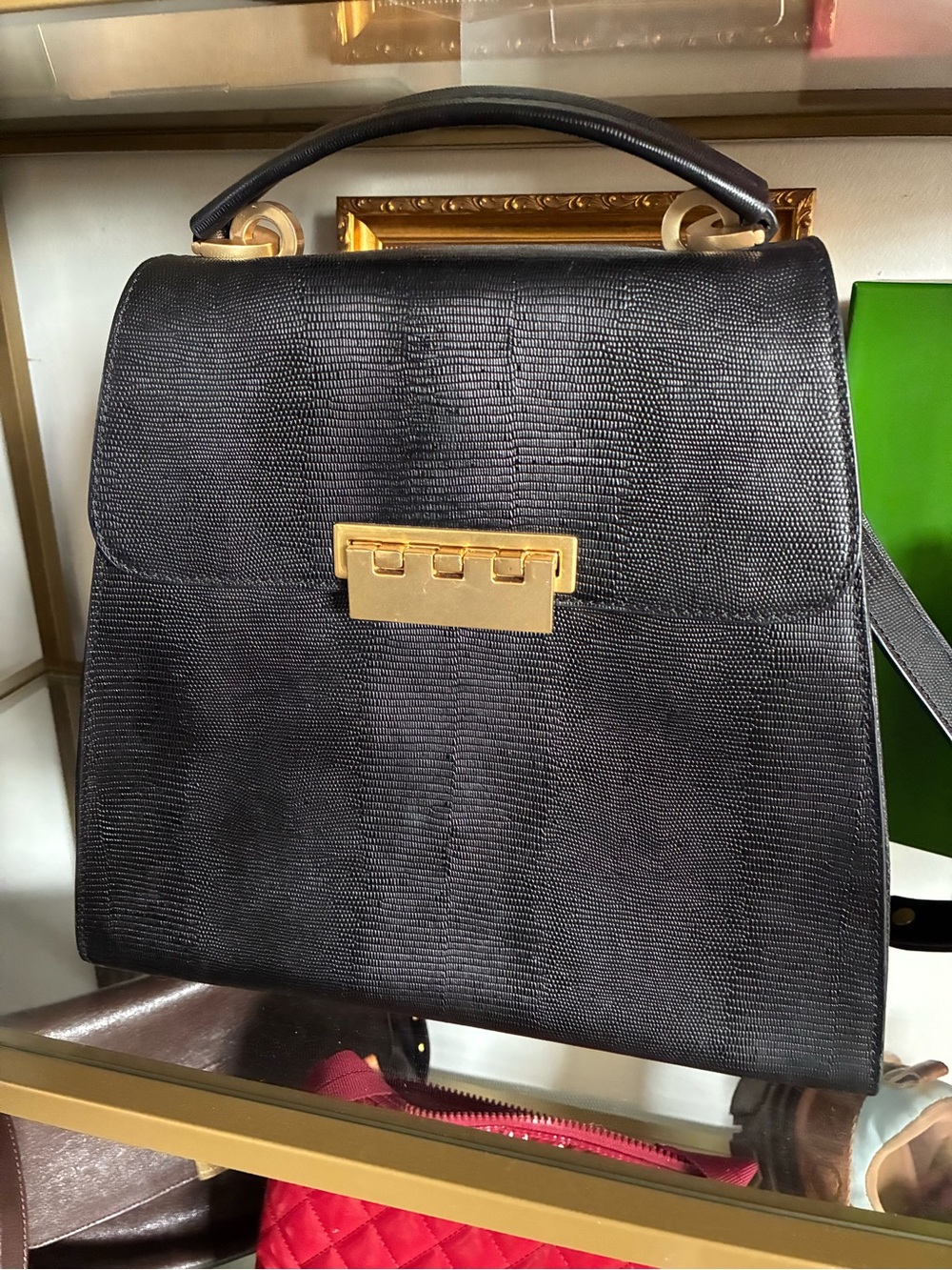 Z Spoke by Zac Posen Black Textured Top-Handle Satchel with Gold Hardware